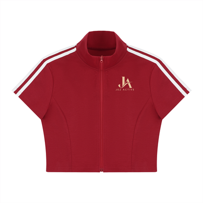 Women's Cropped Full Zip Short Sleeve T-Shirt