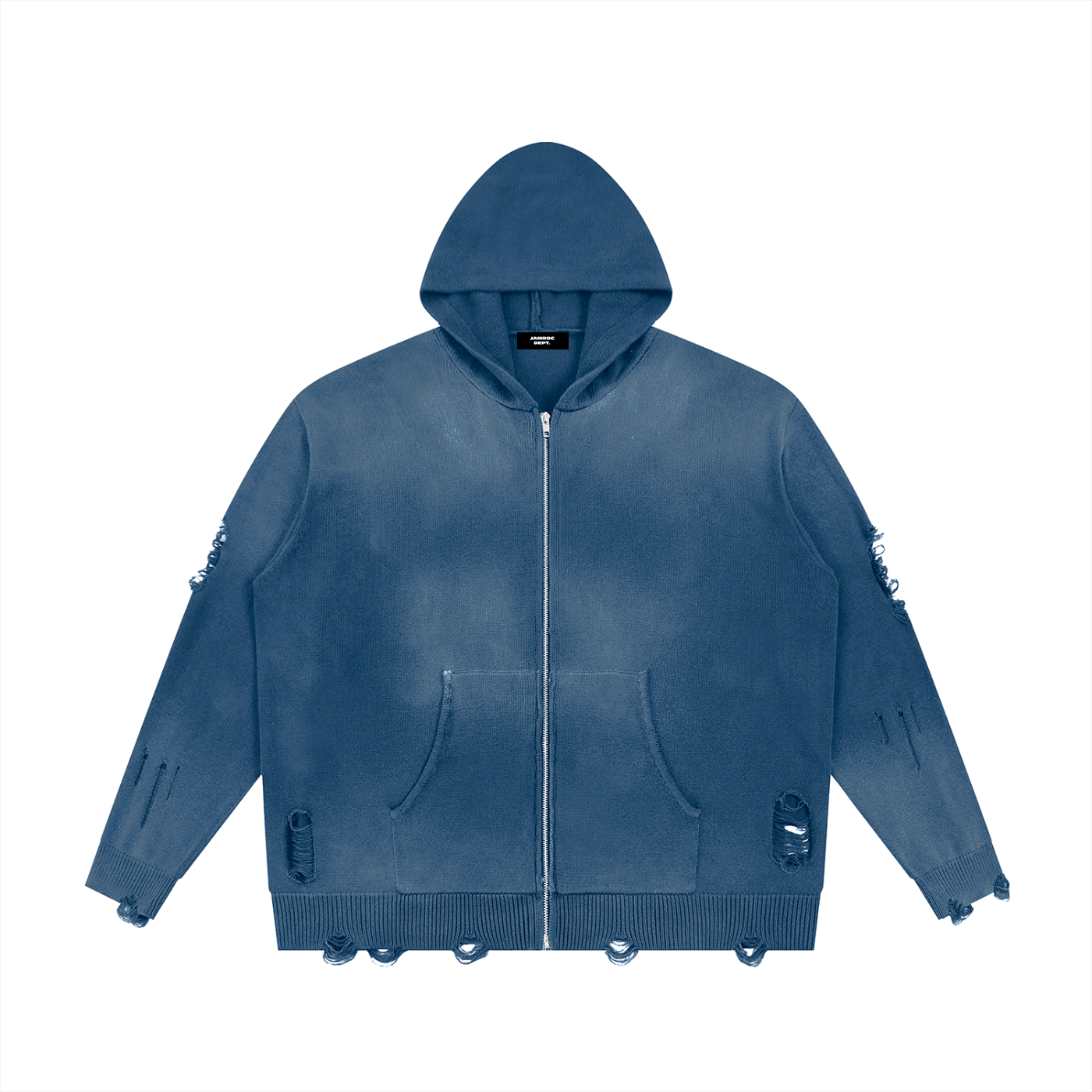 Unisex Distressed Full Zip Sweater