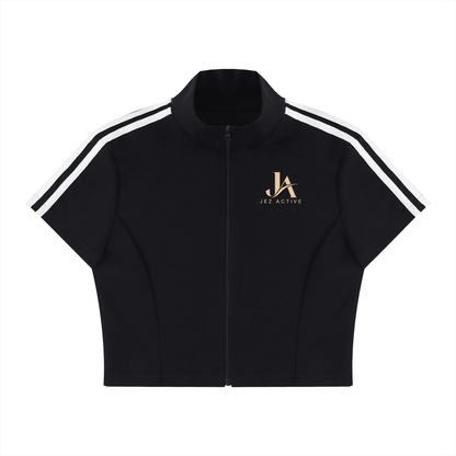 Women's Cropped Full Zip Short Sleeve T-Shirt