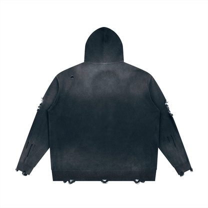 Unisex Distressed Full Zip Sweater