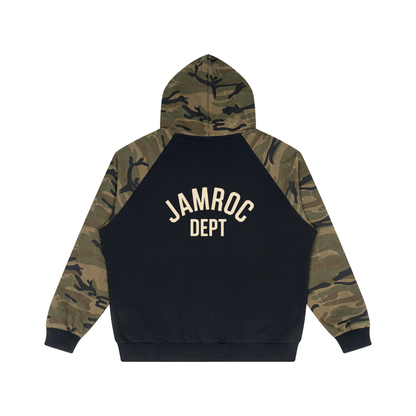 Unisex Camo-Splice Raglan Zip Hoodie