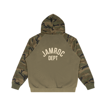 Unisex Camo-Splice Raglan Zip Hoodie