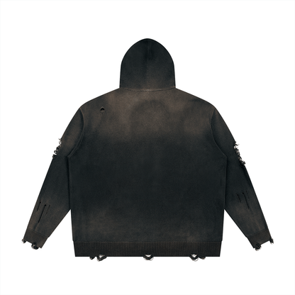Unisex Distressed Full Zip Sweater