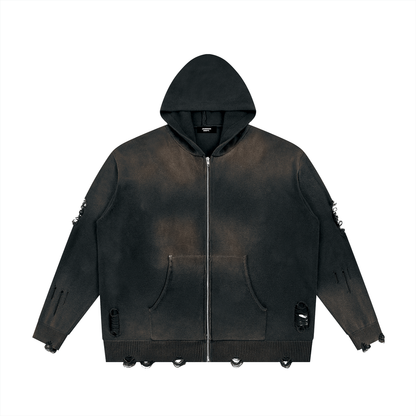 Unisex Distressed Full Zip Sweater