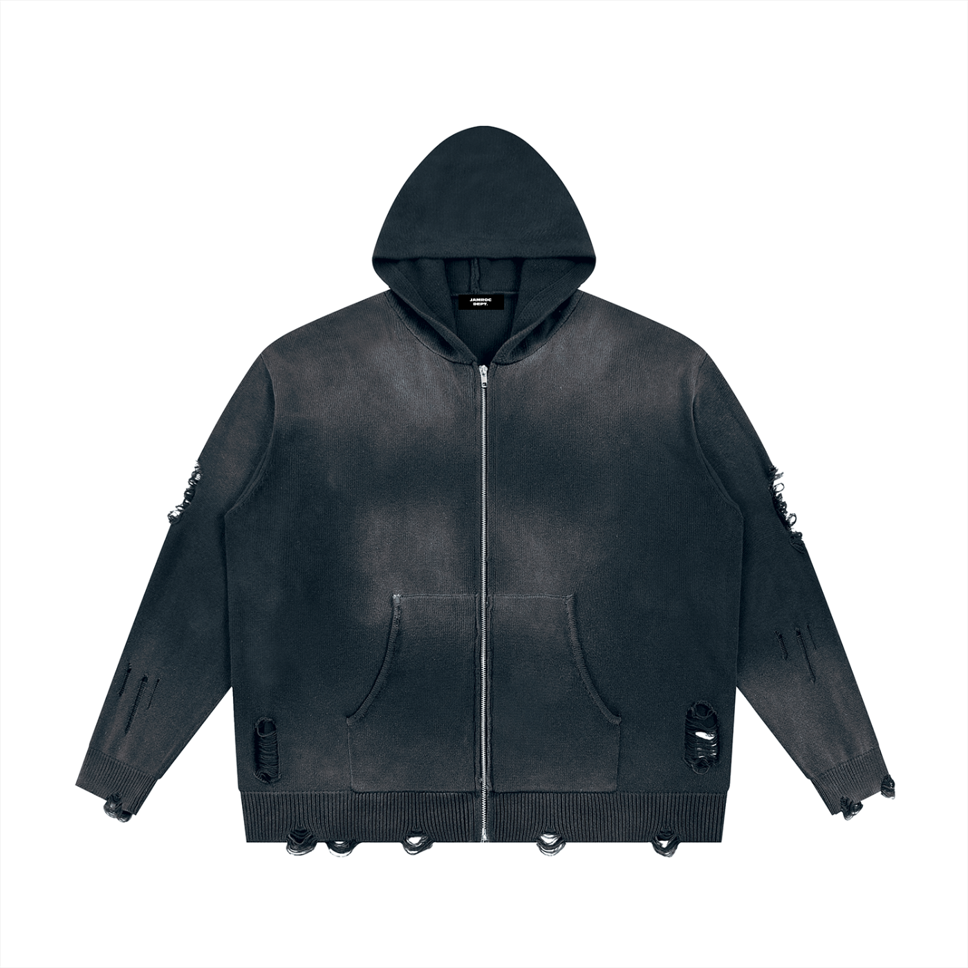 Unisex Distressed Full Zip Sweater
