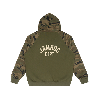 Unisex Camo-Splice Raglan Zip Hoodie