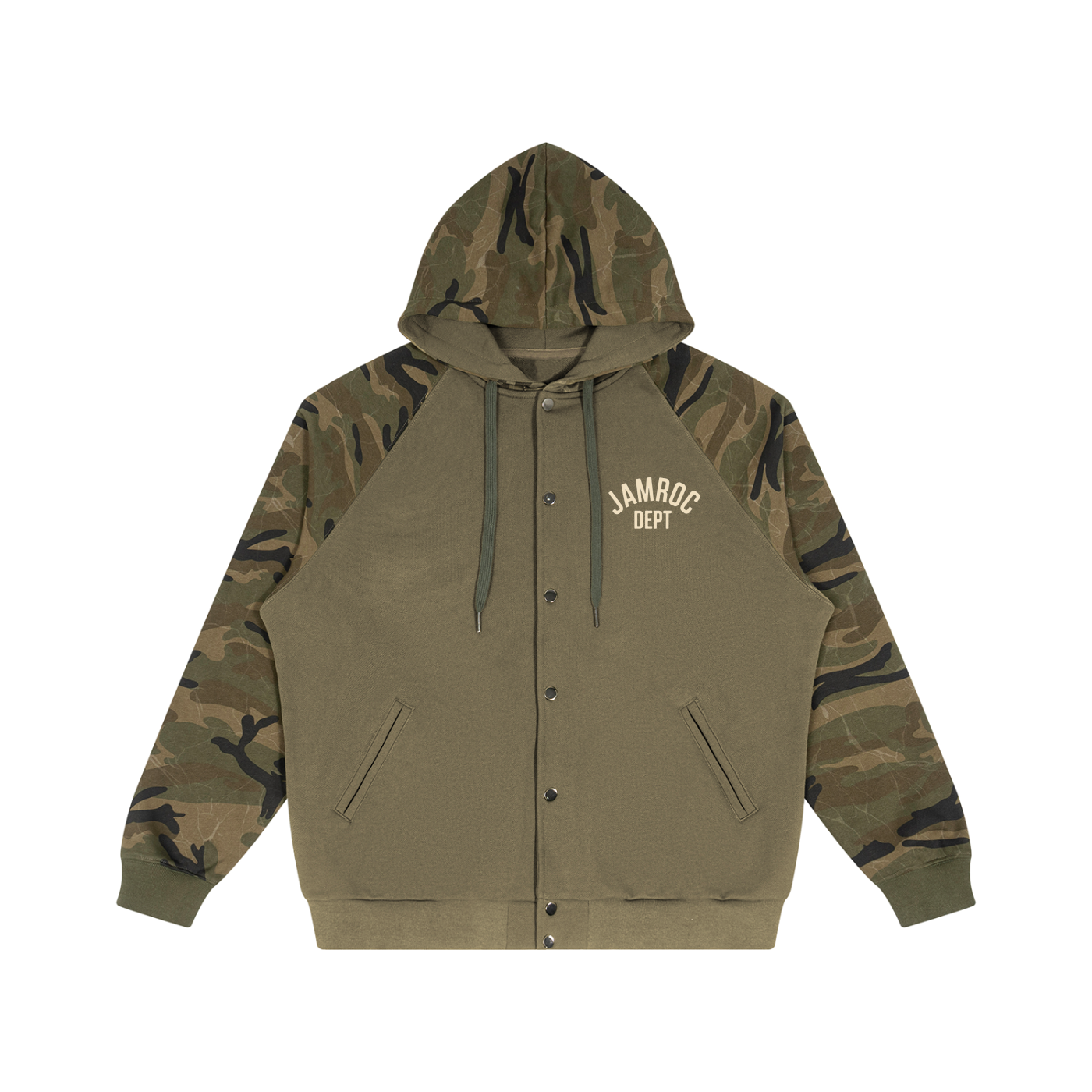 Unisex Camo-Splice Raglan Zip Hoodie