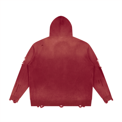 Unisex Distressed Full Zip Sweater